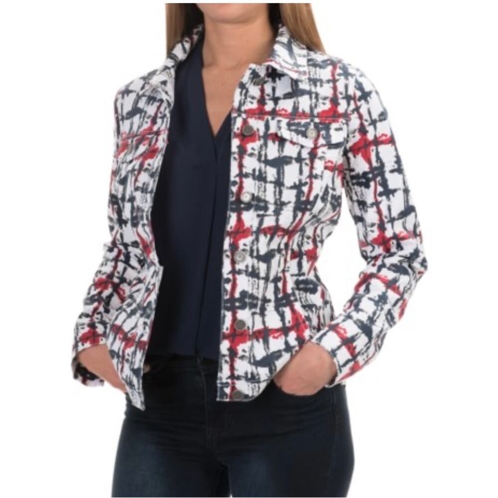 FDJ French Dressing Red White Blue Jeans Jacket Size Medium